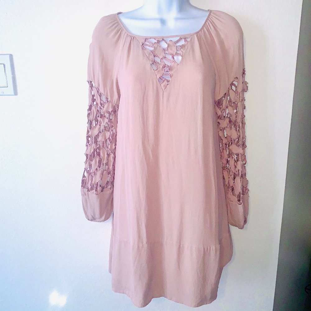 BCBG MAZAZRIA Lace Tunic Mini Dress Bell Sleeve